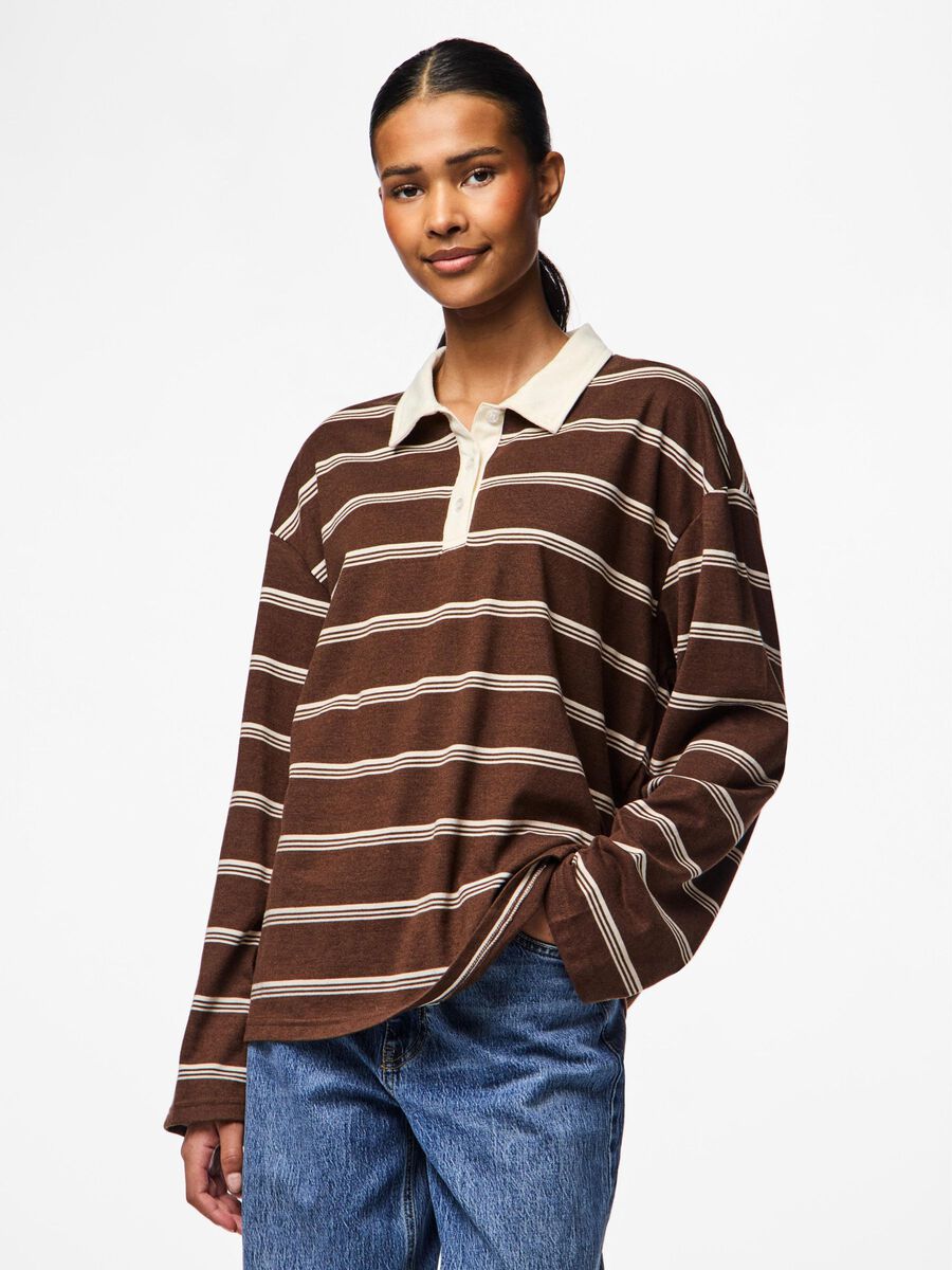 Pieces PCSADIE LONG-SLEEVED POLO, Chicory Coffee, highres - 17157883_ChicoryCoffee_1184893_003.jpg