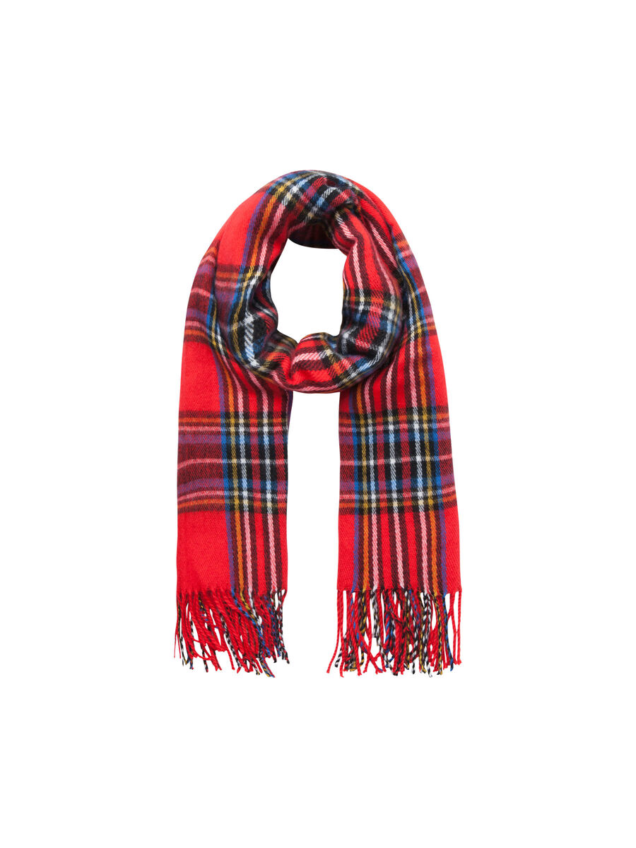 Pieces CHECKED LONG SCARF, High Risk Red, highres - 17093177_HighRiskRed_001.jpg