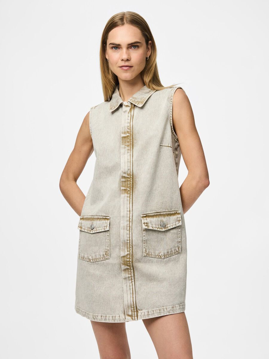 Pieces PCFAY DENIM MINI DRESS, Sandshell, highres - 17158372_Sandshell_003.jpg