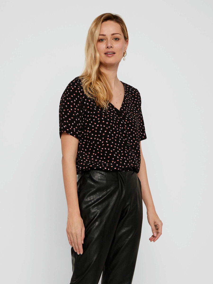 Pieces PRINTED VISCOSE SHORT SLEEVED BLOUSE, Black, highres - 17104328_Black_767116_003.jpg