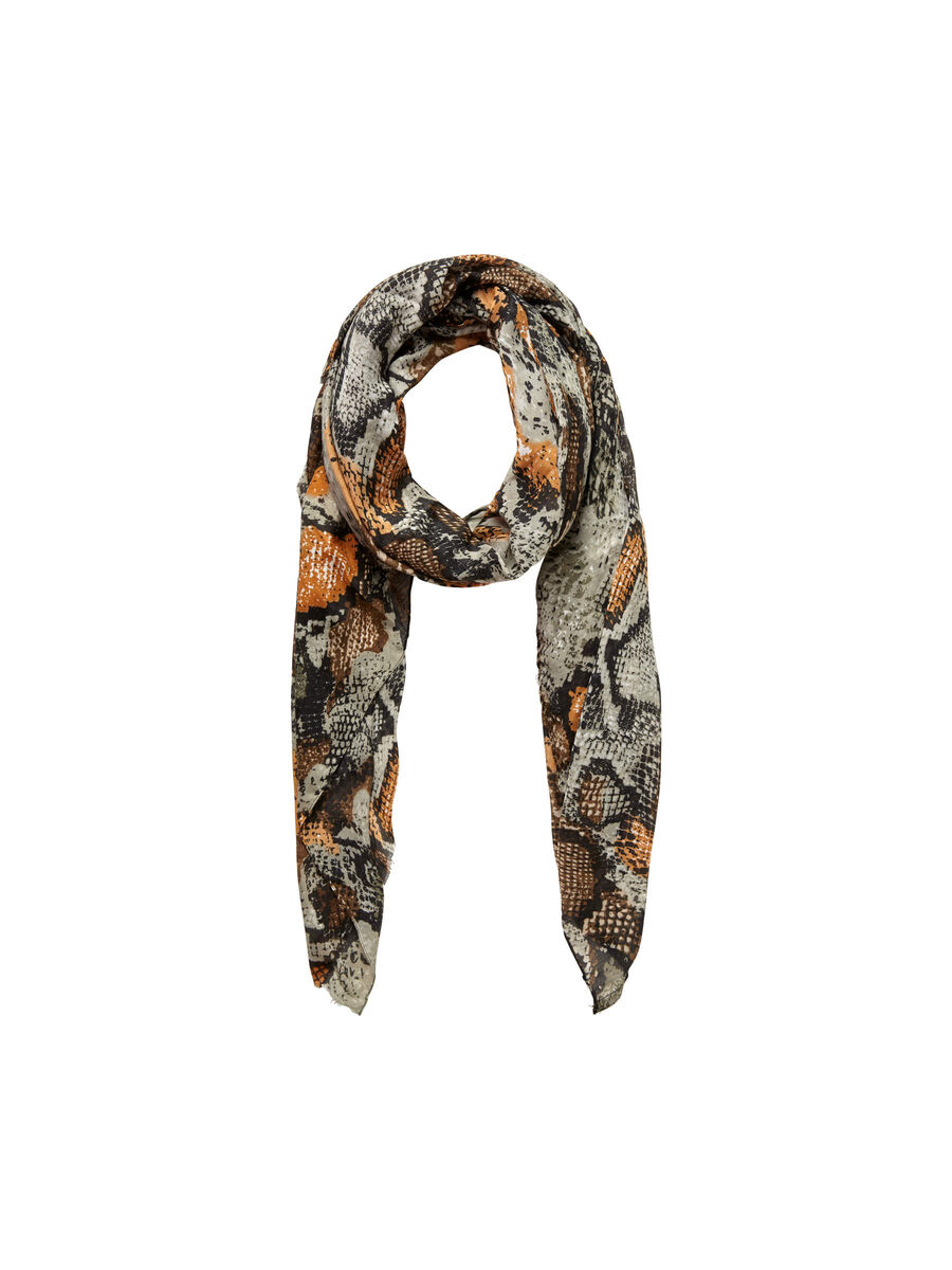 Pieces SNAKESKIN PRINT SCARF, Leather Brown, highres - 17099500_LeatherBrown_001.jpg