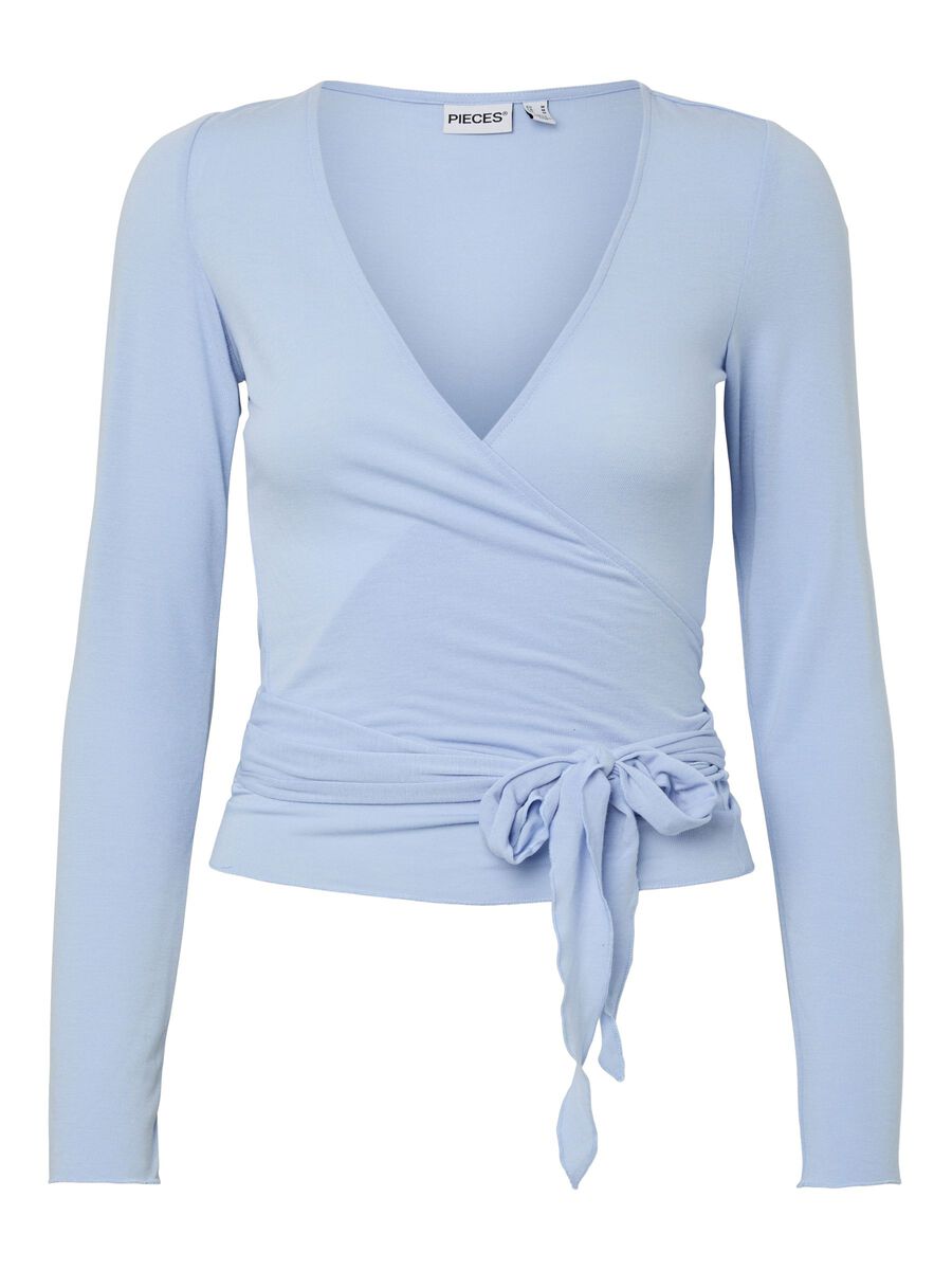 Carousel image - PCROYA LONG SLEEVED WRAP TOP, Brunnera Blue | 5