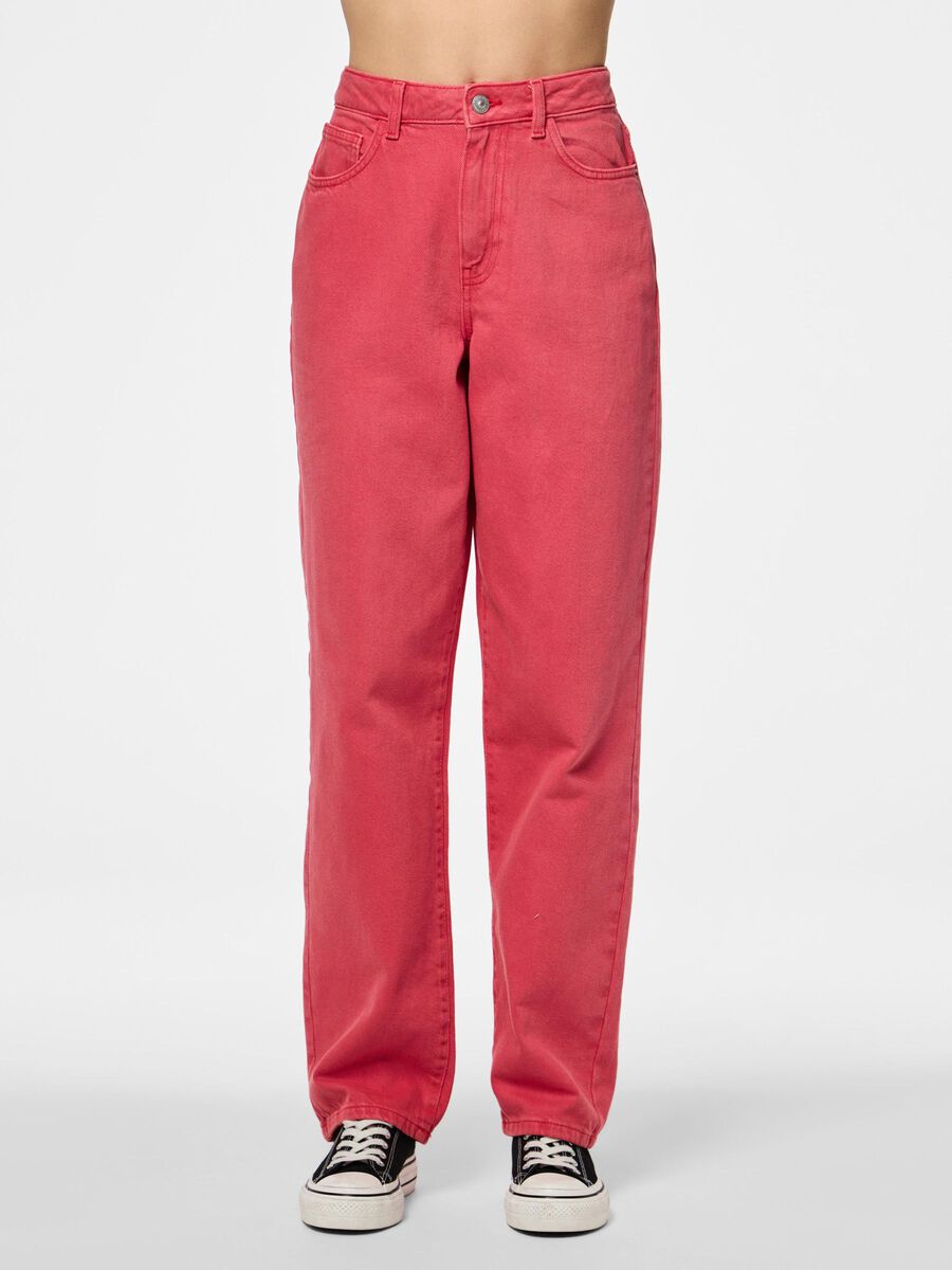 Pieces PCFRIA HW STRAIGHT FIT JEANS, High Risk Red, highres - 17151718_HighRiskRed_1133844_003.jpg