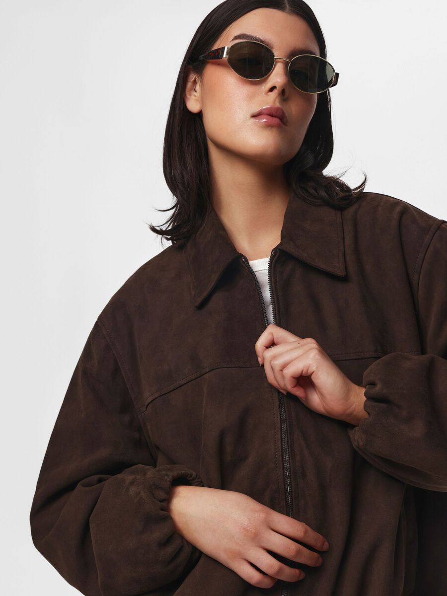 Carousel image - PCTILLA SUEDE LEATHER BOMBER JACKET, Hot Fudge | 7