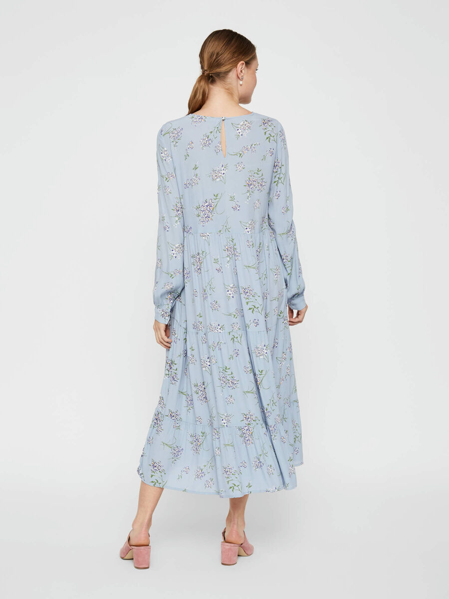 Pieces BLOMSTER PRINTET MIDI KJOLE, Dusty Blue, highres - 17097823_DustyBlue_776618_004.jpg