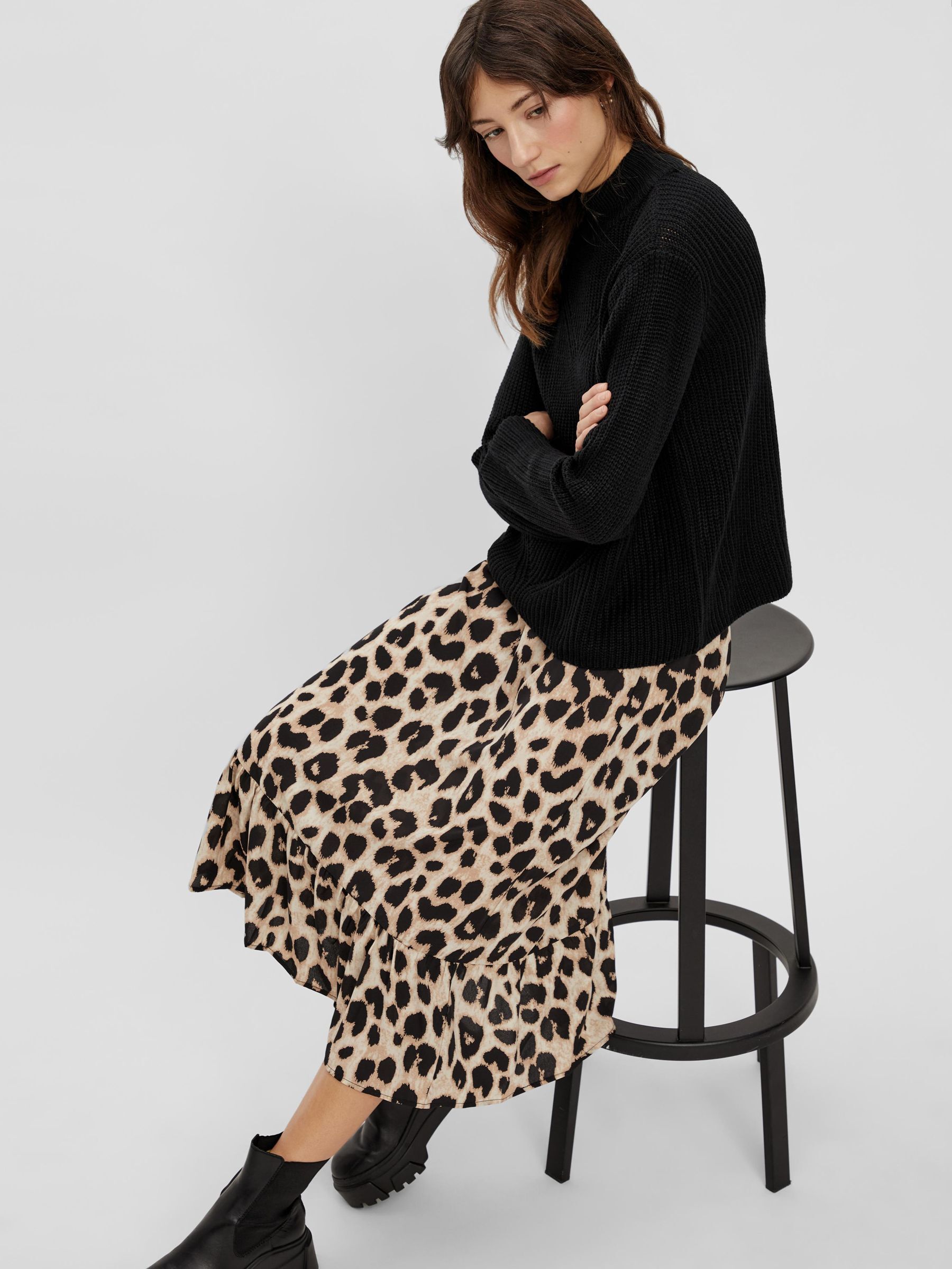 LEOPARD PRINT MIDI SKIRT Black PIECES Denmark