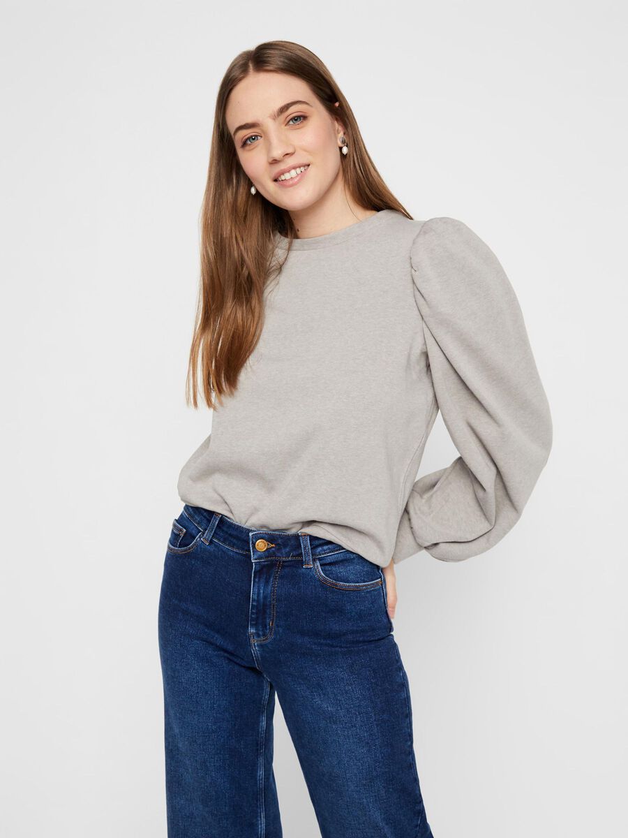 Pieces MANCHES BOUFFANTES, COTON SWEAT-SHIRT, Light Grey Melange, highres - 17106314_LightGreyMelange_003.jpg