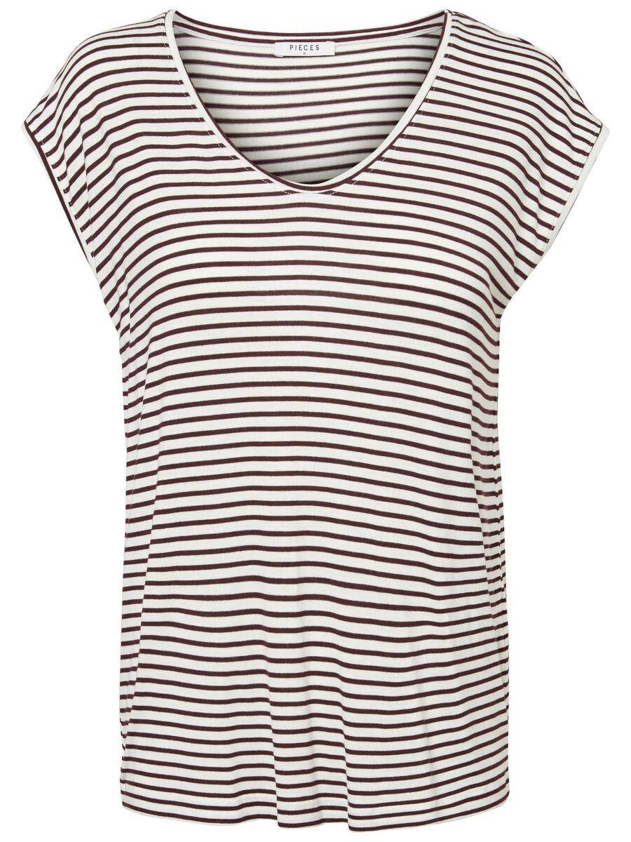 Pieces STRIPED T-SHIRT, Bright White, highres - 17087913_BrightWhite_716471_001.jpg