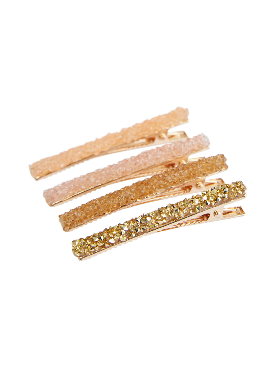 Pieces 4-PACK CRYSTAL DETAIL HAIR CLIPS, Gold Colour, highres - 17104451_GoldColour_767159_001.jpg