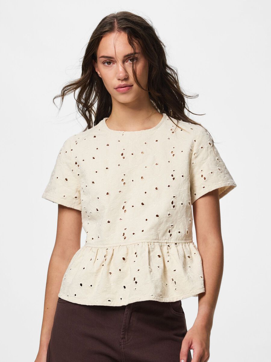Carousel image - PCELLA SHORT SLEEVED TOP, Ecru | 1
