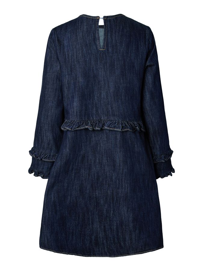 PCGEGGO FLOUNCE DENIM DRESS | Blue | PIECES Sweden