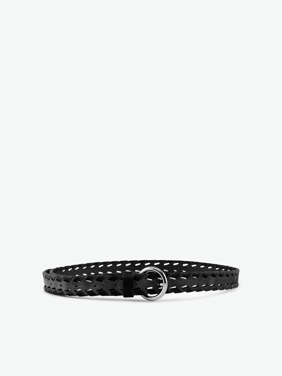 Pieces WOVEN LEATHER BELT, Black, highres - 17103131_Black_001.jpg