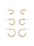 Product image thumbnail - PCJETTE 3-PAK RUNDE ØRERINGE, Gold Colour | 1