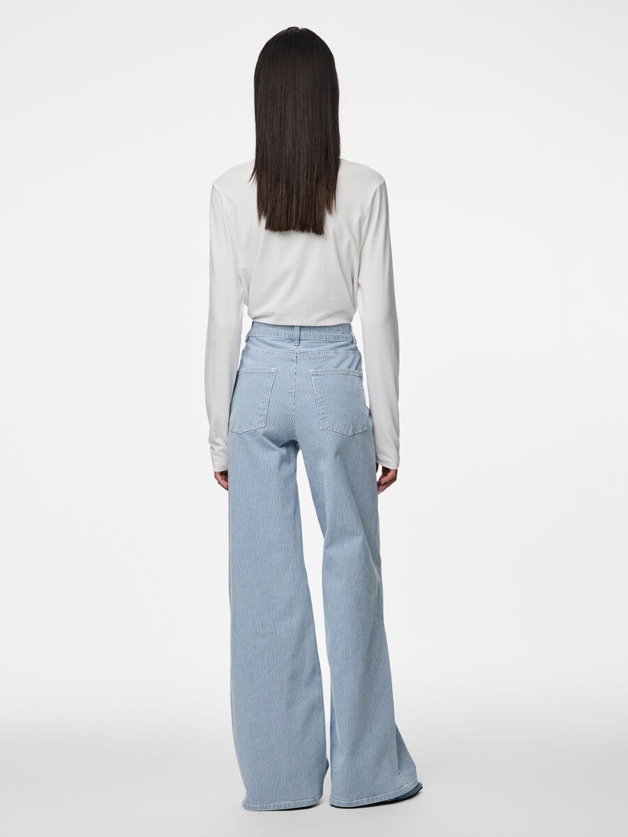 Pieces PCBILLO MW STRIPED WIDE FIT JEANS, Light Blue Denim, highres - 17157738_LightBlueDenim_1207595_004.jpg