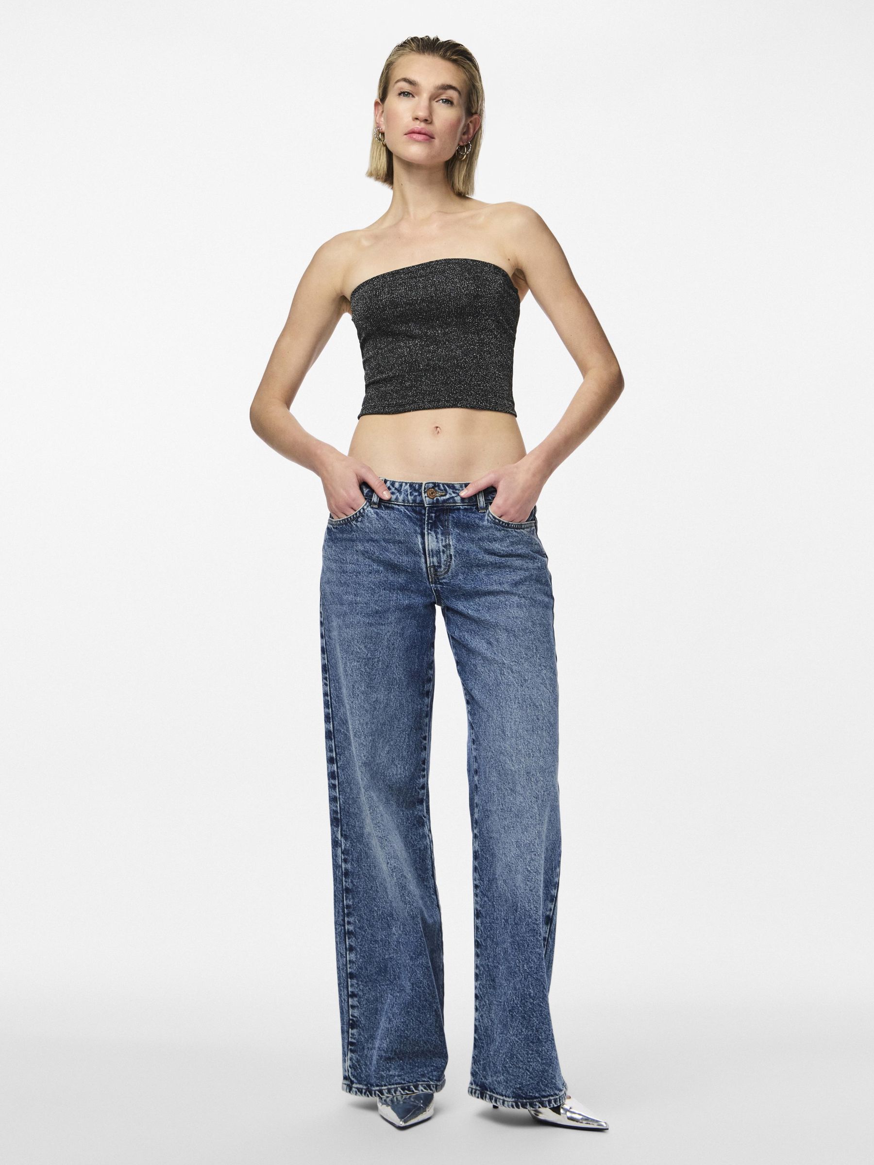 PCLINA GLITTER TUBE TOP Black PIECES UK