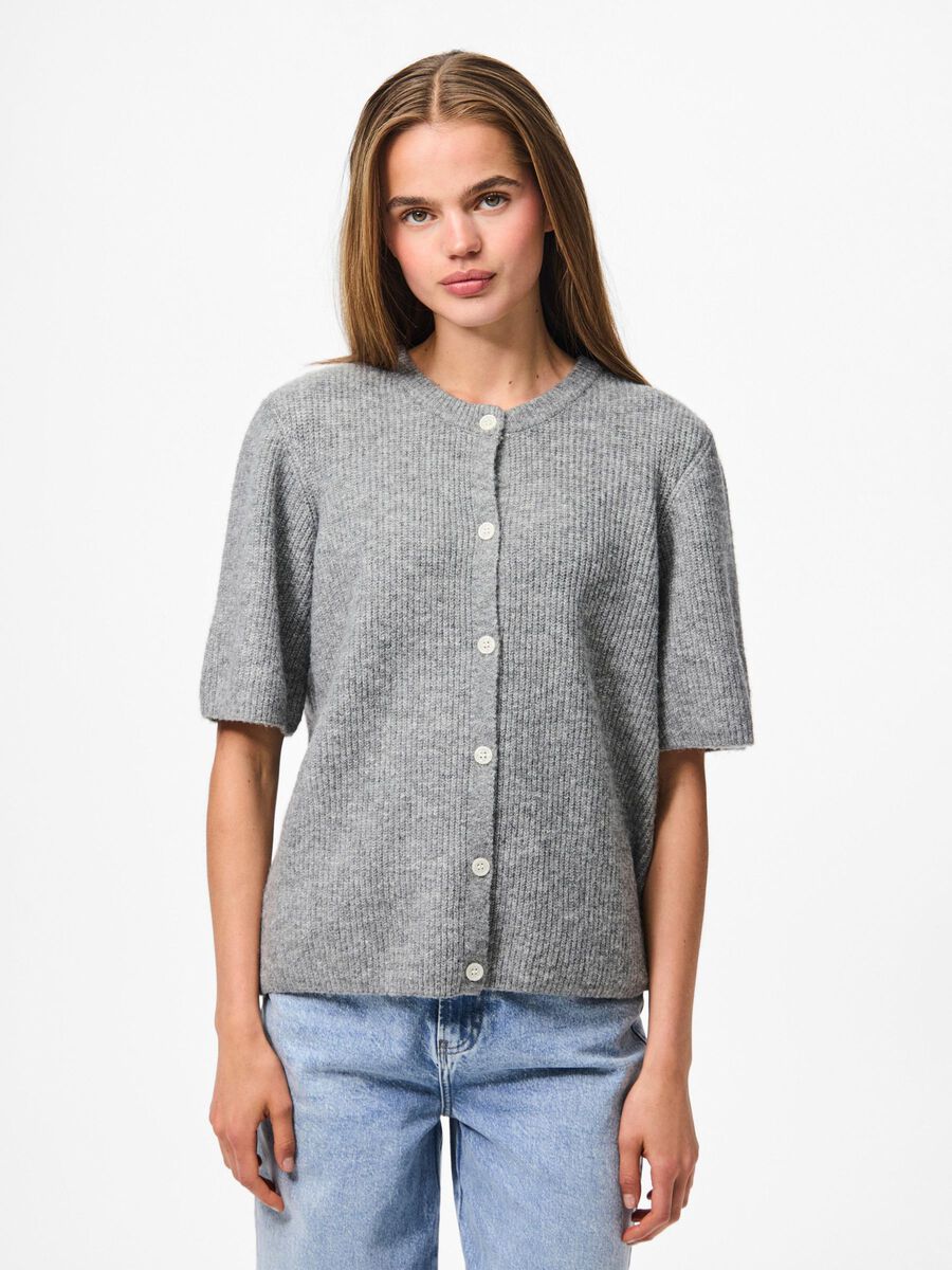 Pieces PCSILLY SHORT SLEEVED KNITTED CARDIGAN, Medium Grey Melange, highres - 17158220_MediumGreyMelange_003.jpg