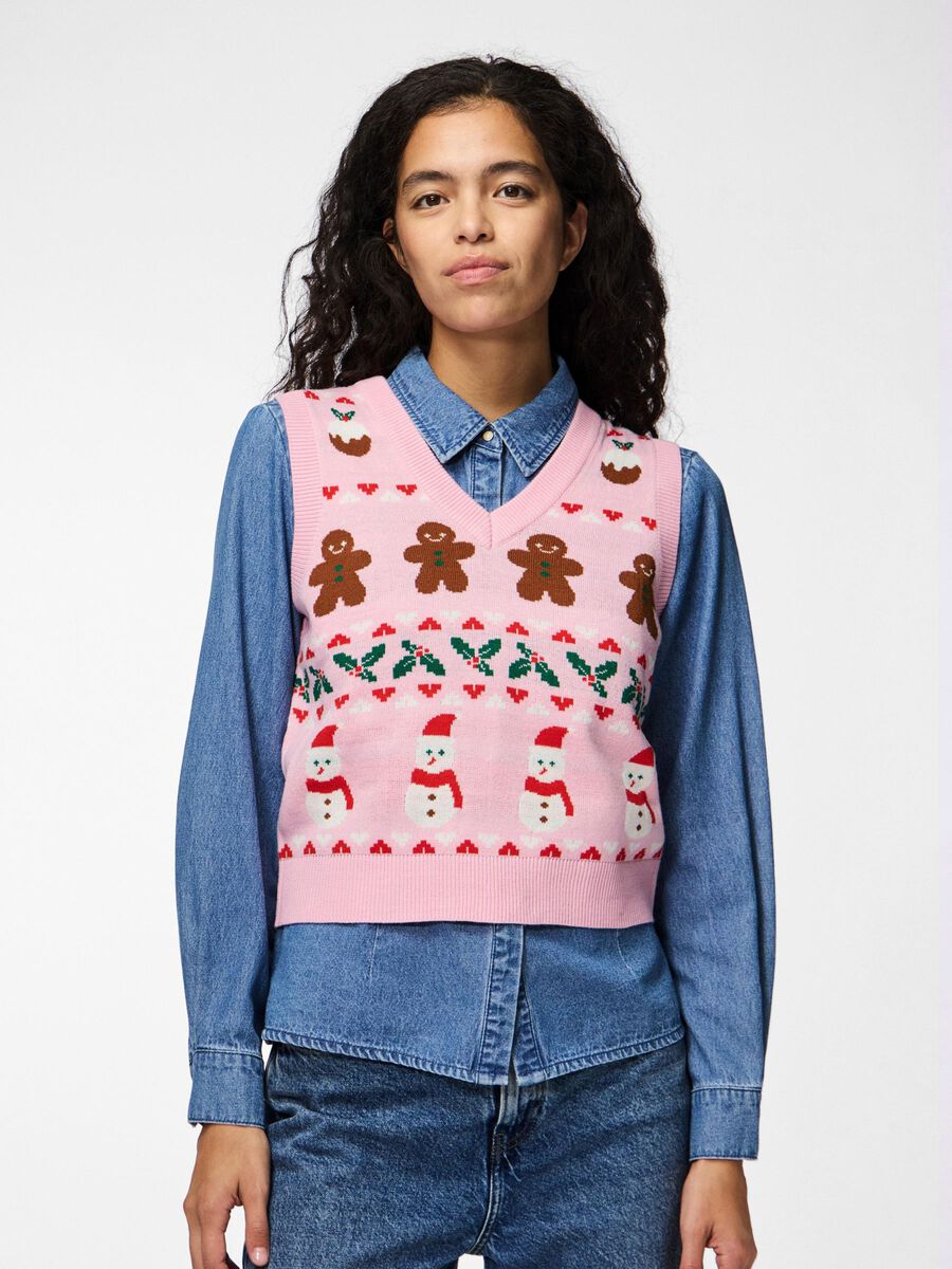 Pieces PCJOLLY XMAS KNITTED VEST, Prism Pink, highres - 17156104_PrismPink_1166759_003.jpg