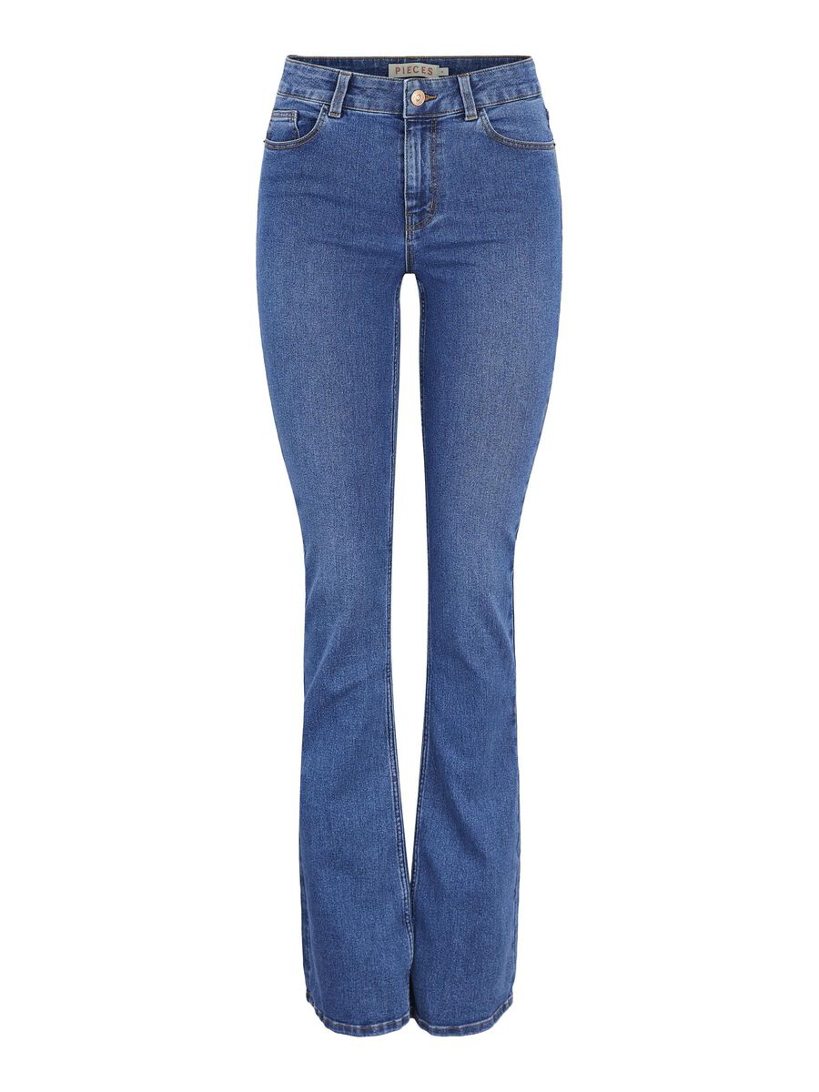 Pieces MID WAIST FLARED JEANS, Medium Blue Denim, highres - 17111066_MediumBlueDenim_001.jpg