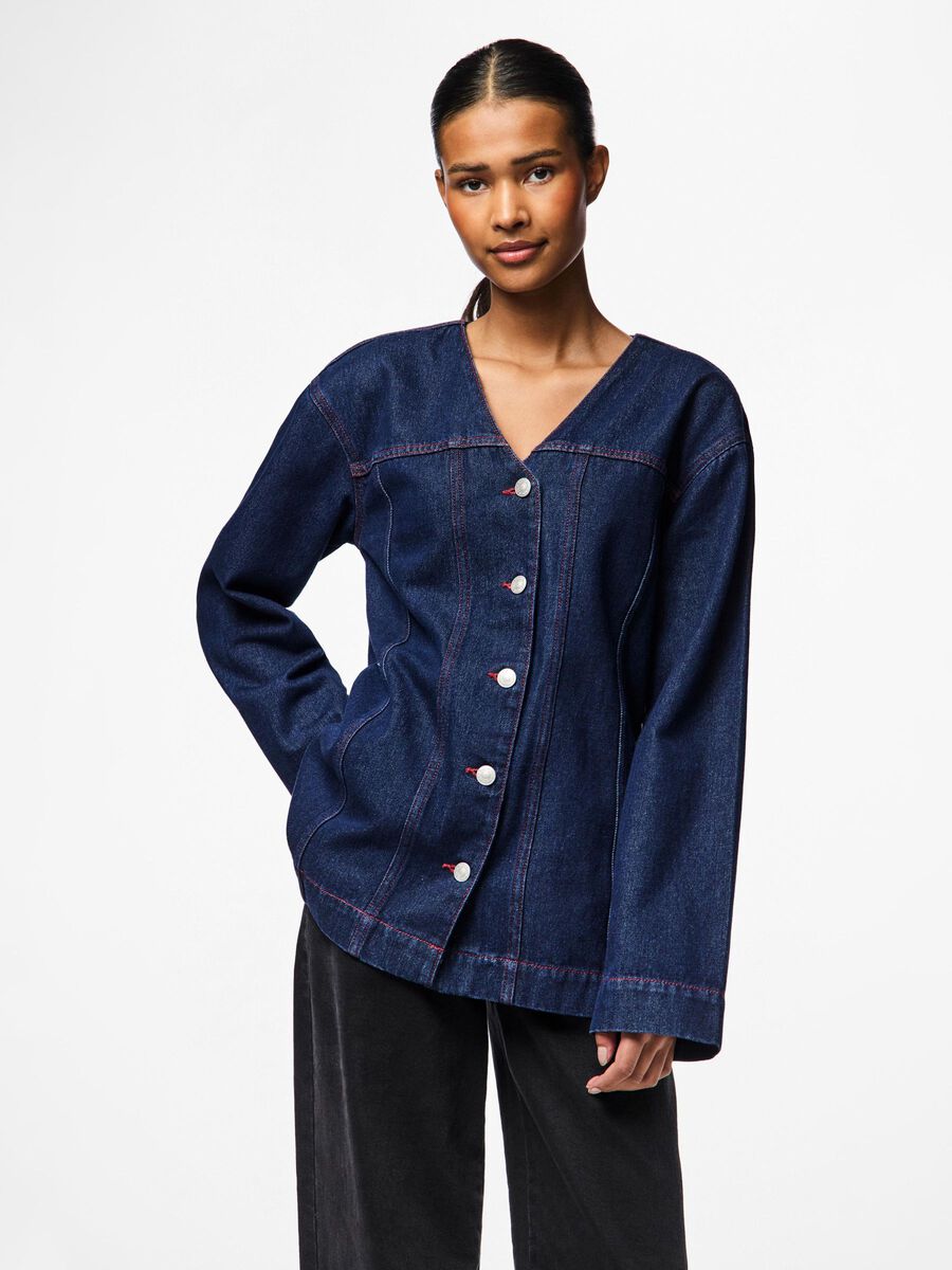 Pieces PCDEMI JEANSSKJORTA, Blue Indigo, highres - 17159725_BlueIndigo_1208765_003.jpg