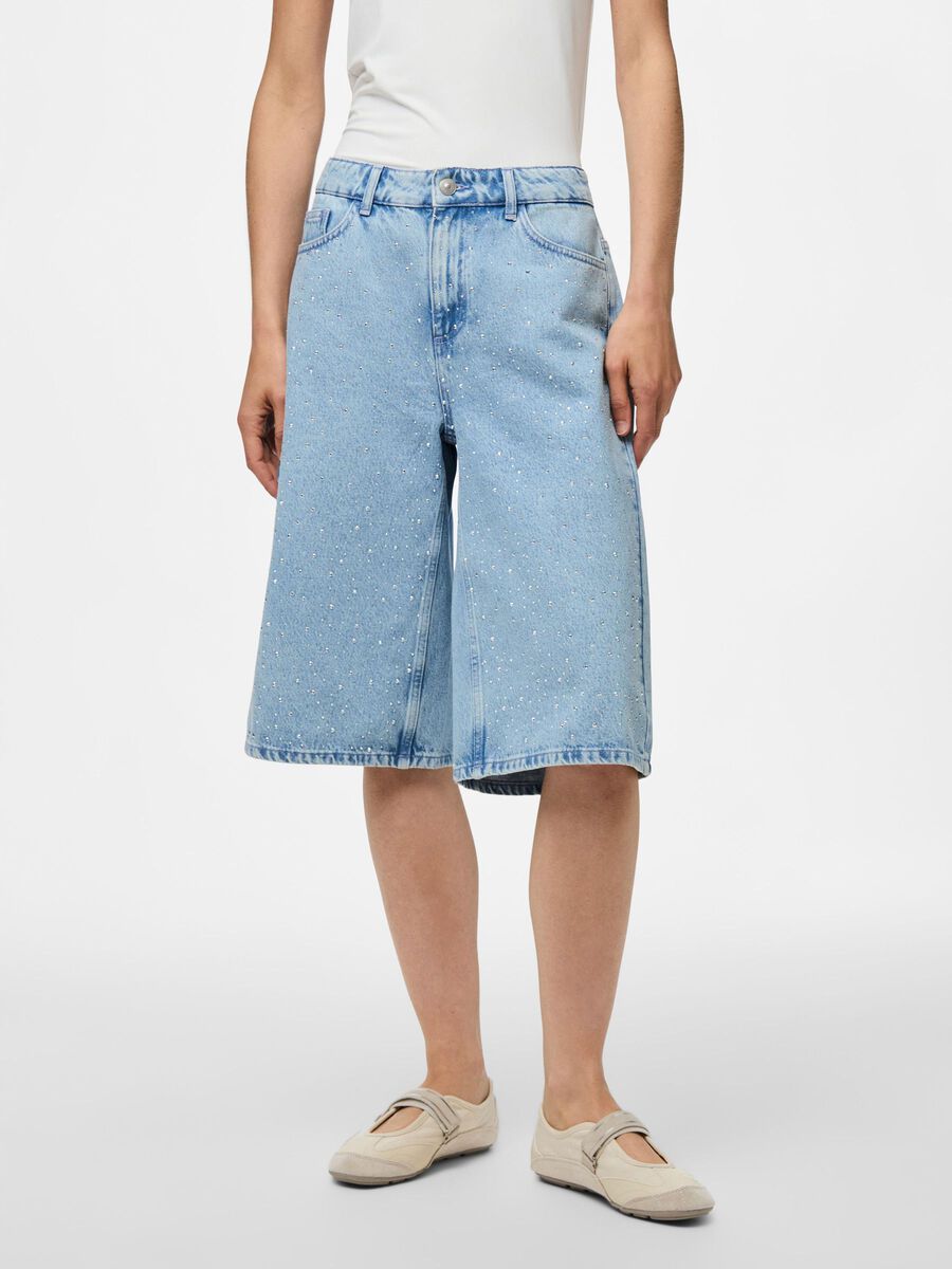Pieces PCNOEL MW LONG RHINESTONE DENIM SHORTS, Light Blue Denim, highres - 17163259_LightBlueDenim_1245777_003.jpg