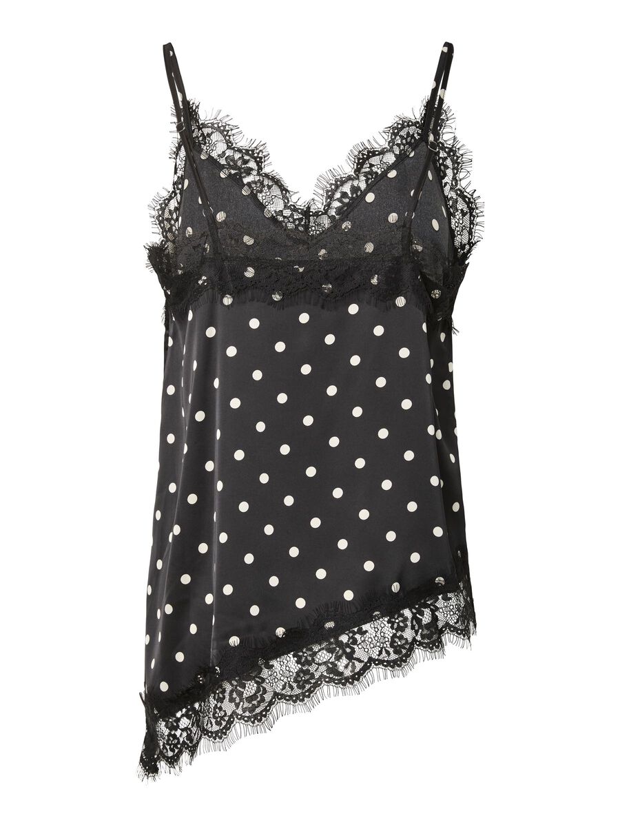 Carousel image - PCNOMI SATIN DOT LACE STRAP TOP, Black | 6