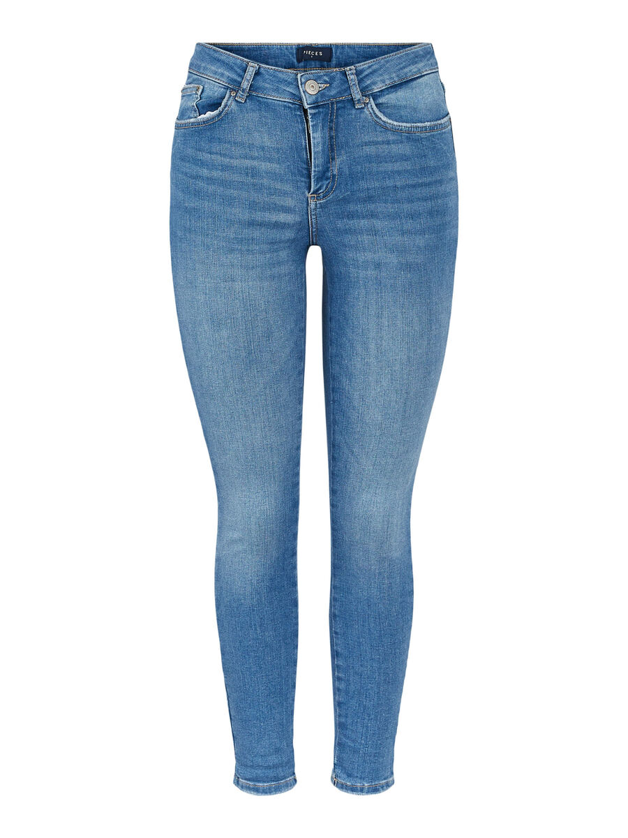 PIECES Korte Slim Fit Jeans Kvinder Blå