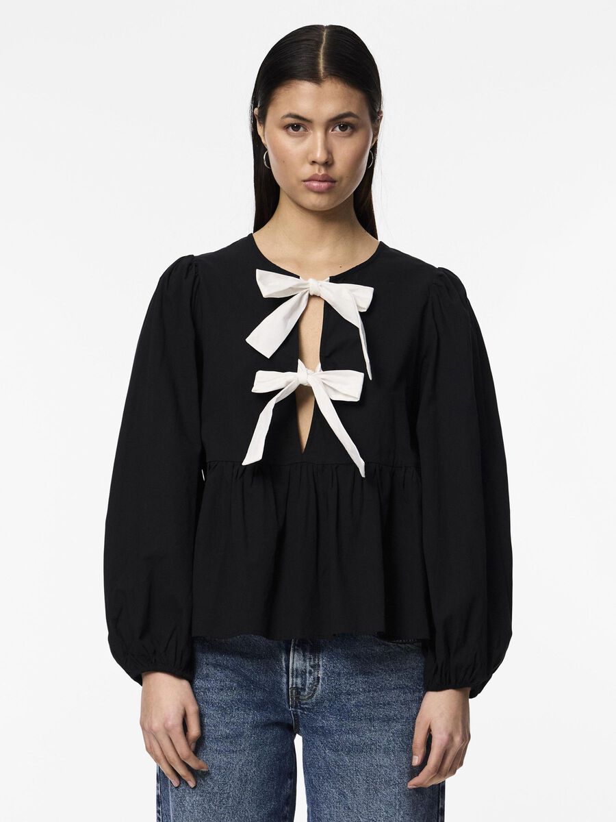 Pieces PCGOLLY BOW LONG SLEEVED TOP, Black, highres - 17154379_Black_1150496_003.jpg