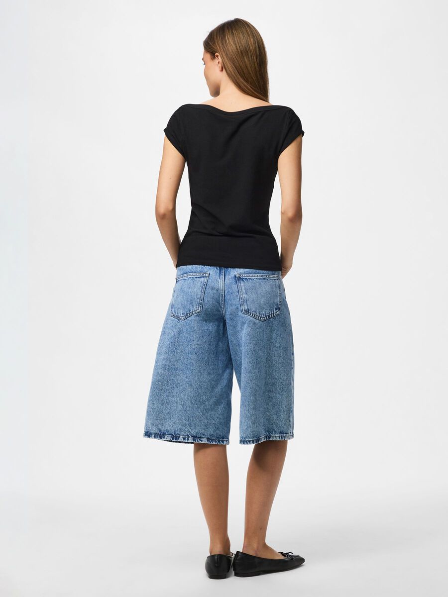 Product carousel image - PCSOF BOATNECK CAP SLEEVE TOP, Black | 2