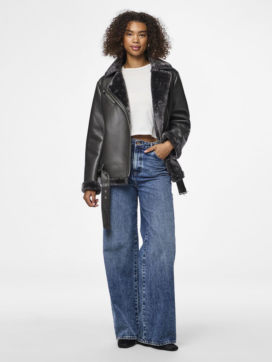 Pieces PCNORA FAUX LEATHER JACKET, Magnet, highres - 17140793_Magnet_005.jpg