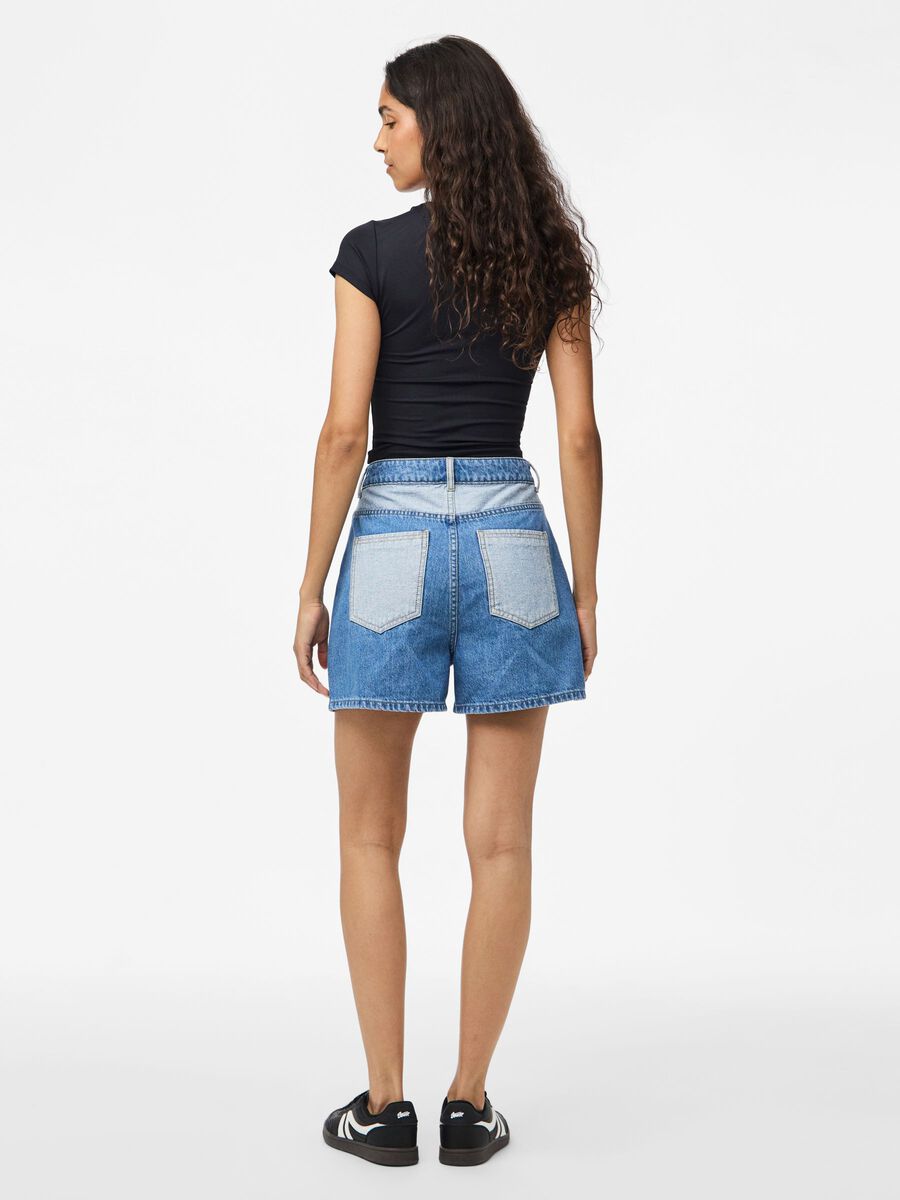 Product carousel image - PCFIE HW PATCHWORK DENIM SHORTS, Medium Blue Denim | 2