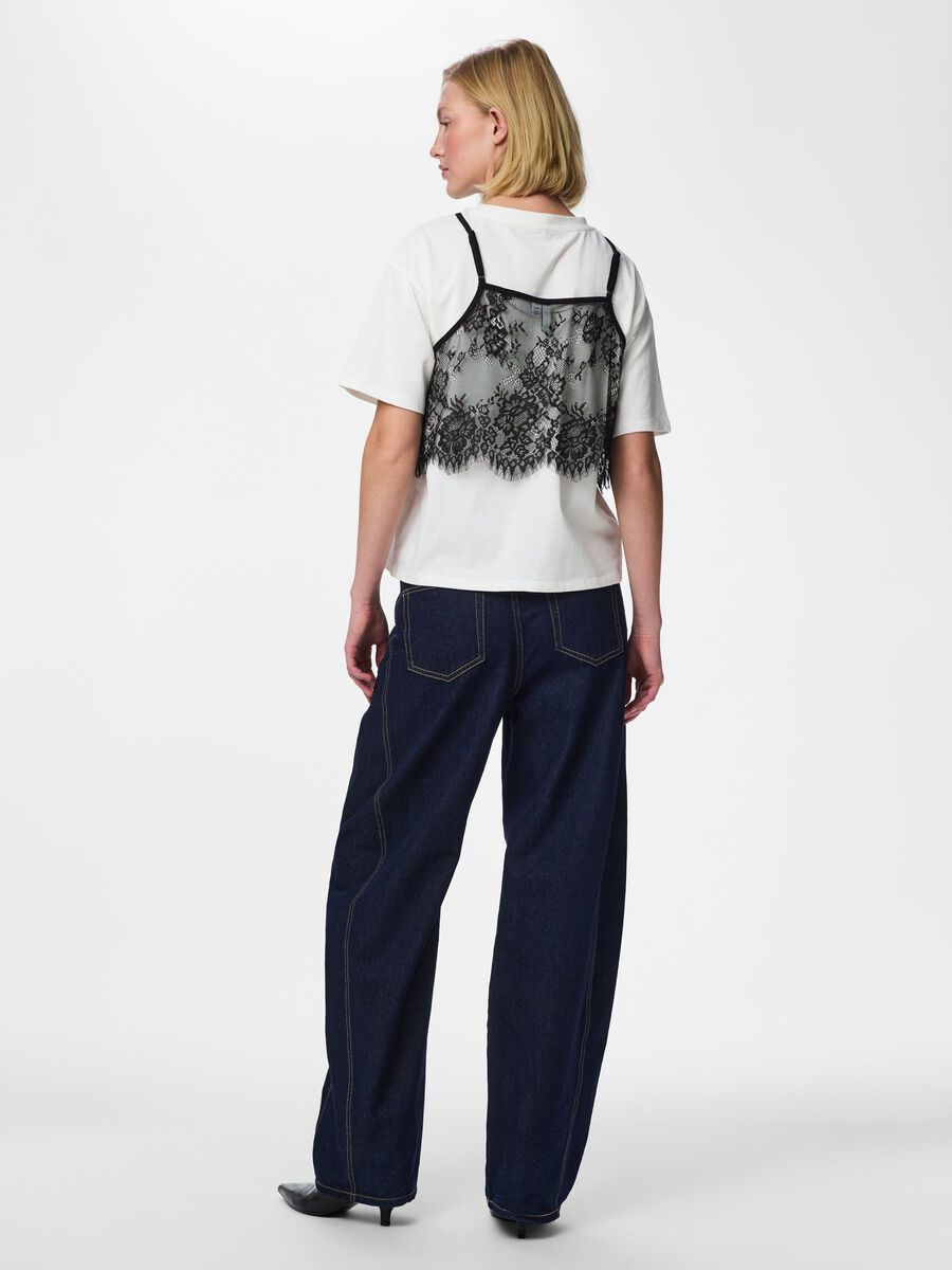 Product carousel image - PCFNUG LACE SINGLET LAYER  T-SHIRT, Bright White | 2