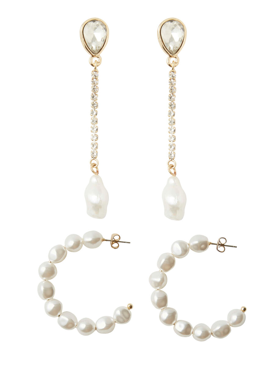Pieces 2-PACK BEADED EARRINGS, Gold Colour, highres - 17101570_GoldColour_739265_001.jpg