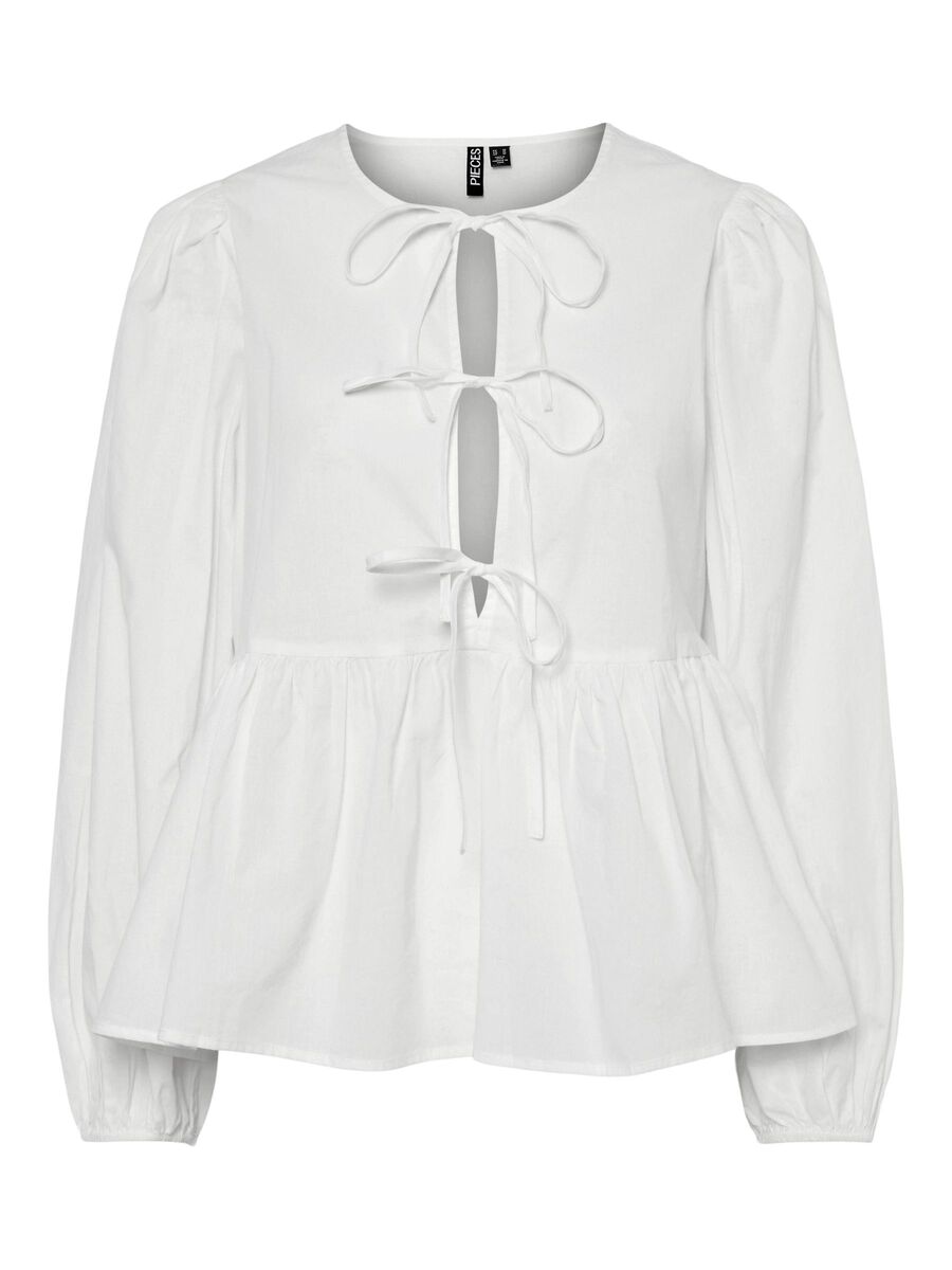 Pieces PCJOLLY TIE LONG SLEEVED BLOUSE, Bright White, highres - 17151258_BrightWhite_001.jpg