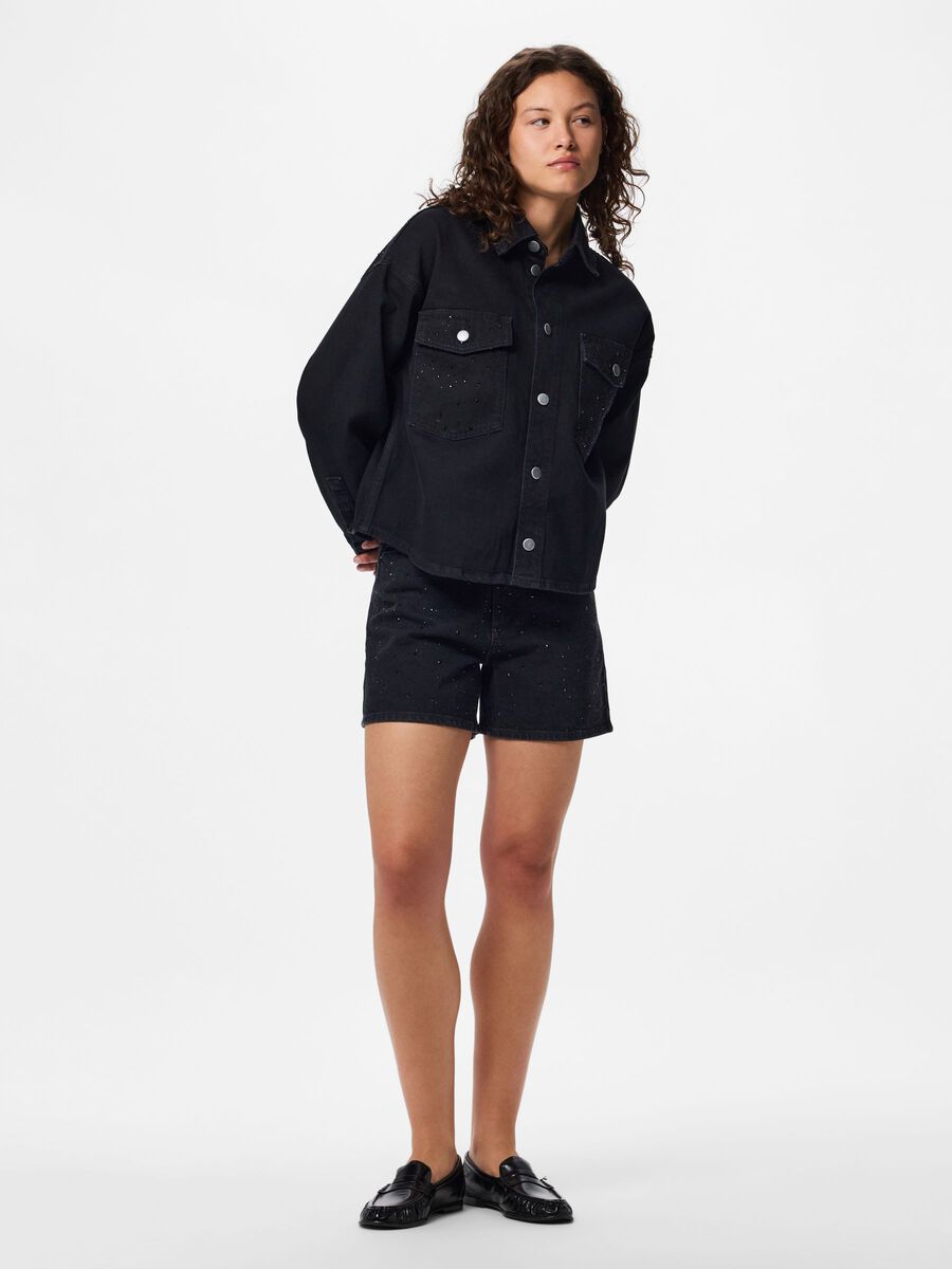 Carousel image - PCGABI RHINESTONE DENIM SHIRT, Black Denim | 5