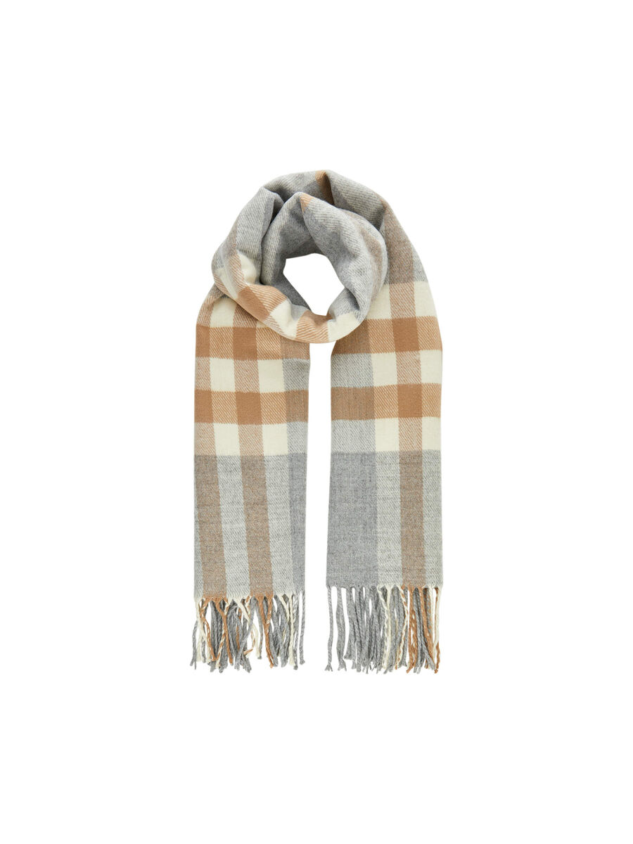 Pieces CHECKED SCARF, Light Grey Melange, highres - 17098379_LightGreyMelange_001.jpg