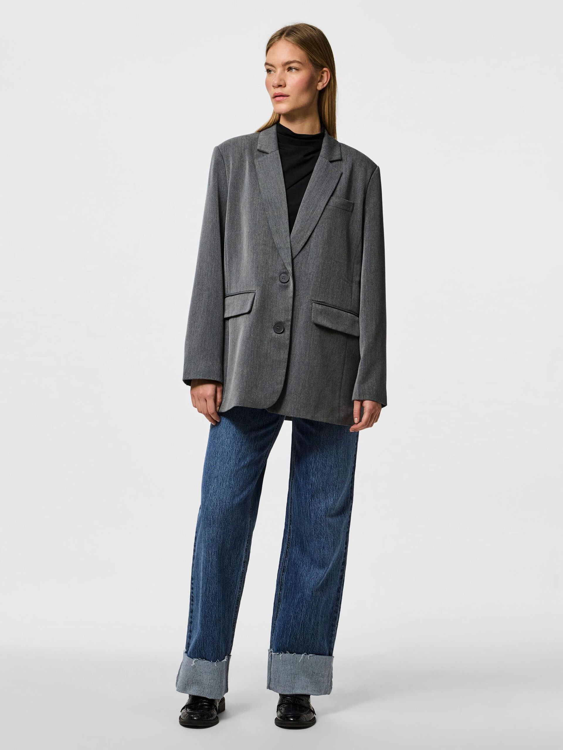 Carousel image - PCKAMIL OVERSIZED BLAZER, Dark Grey Melange | 5