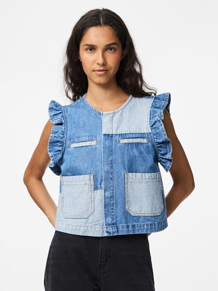 Pieces PCFIE VOLANT PATCHWORK JEANSWESTE, Dark Blue Denim, highres - 17158454_DarkBlueDenim_003.jpg