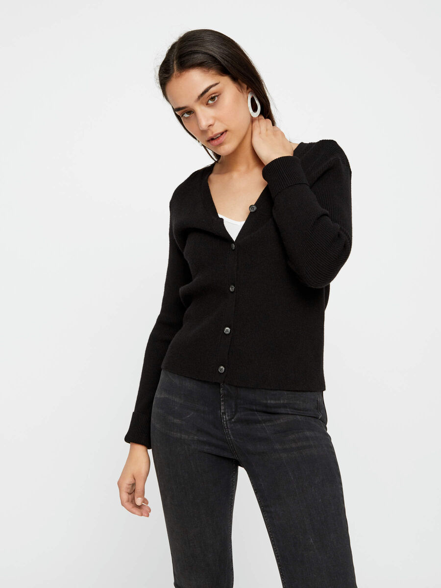 Pieces BUTTON-UP RIBBED CARDIGAN, Black, highres - 17100780_Black_003.jpg