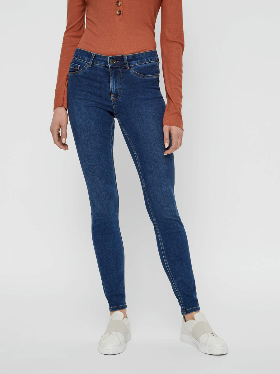 Pieces MID WAIST SHAPE-UP SKINNY FIT JEANS, Medium Blue Denim, highres - 17094537_MediumBlueDenim_003.jpg