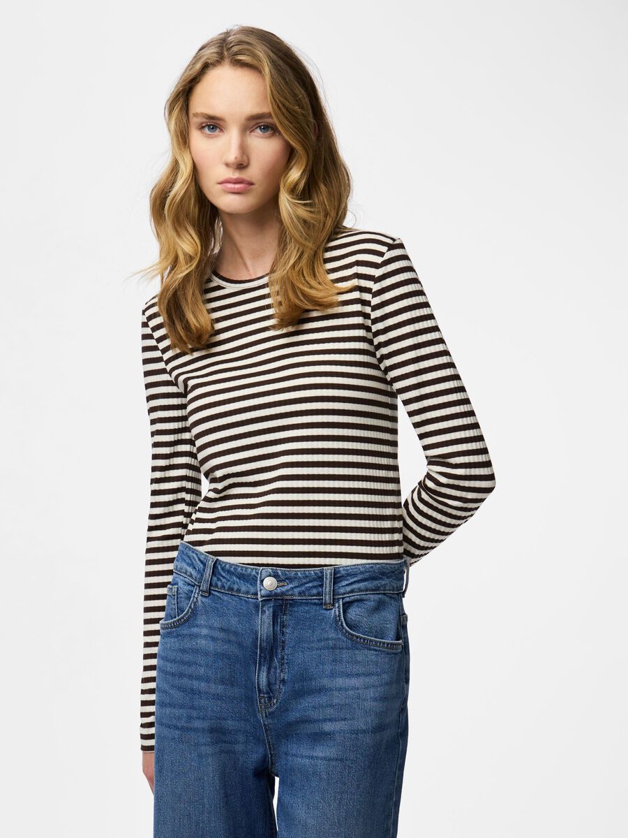 Product carousel image - PCLAYA STRIPED LONG SLEEVED TOP, Hot Fudge | 1