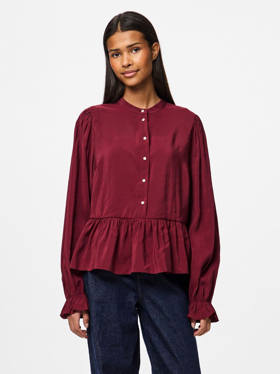 Pieces PCNESSA PEPLUM LONG SLEEVED BLOUSE, Tawny Port, highres - 17160180_TawnyPort_003.jpg