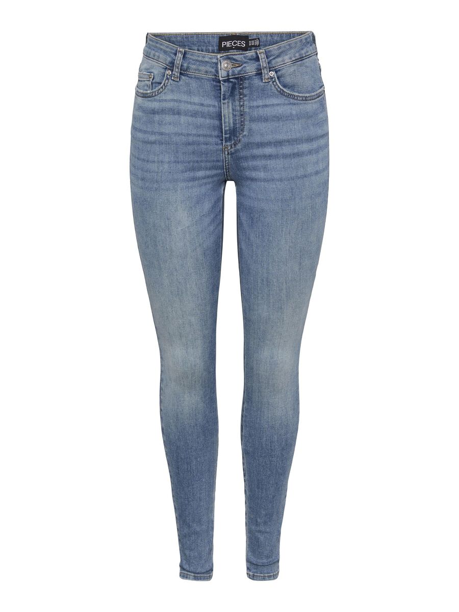 PIECES Mid Waist Slim Fit Jeans Kvinder Blå