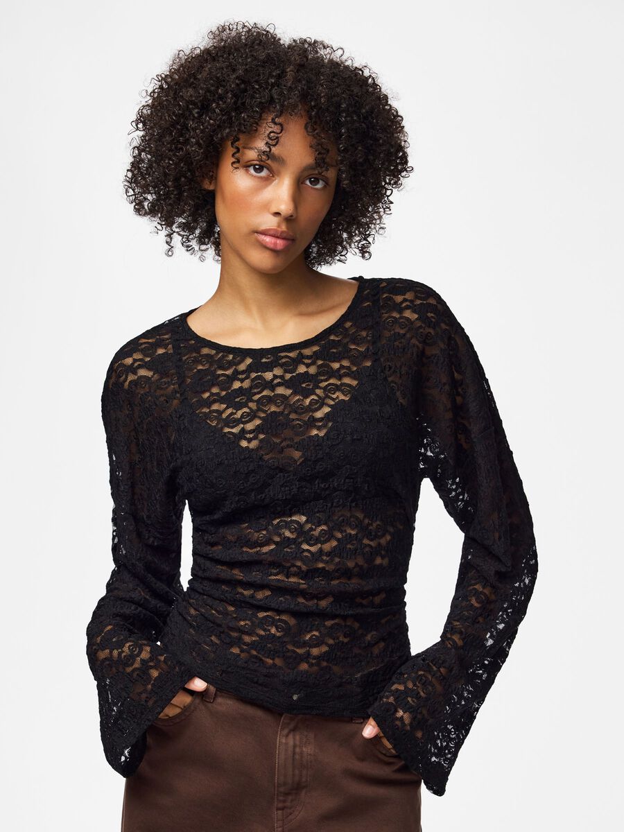 Product carousel image 1 PCALLI LACE LONG SLEEVED TOP, Black