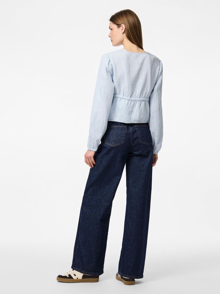 Pieces PCSASTINA MUSSELIN TOP MED LANGE ÆRMER, Cashmere Blue, highres - 17156480_CashmereBlue_004.jpg