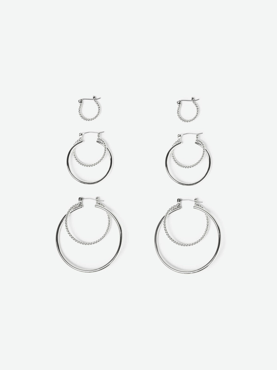 Pieces 3-PAK CREOL ØRERINGE, Silver Colour, highres - 17093920_SilverColour_001.jpg