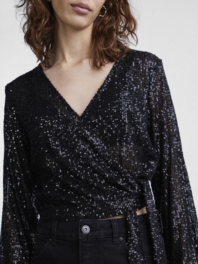 PCDELPHIA WRAP BLOUSE | Black | PIECES® Switzerland