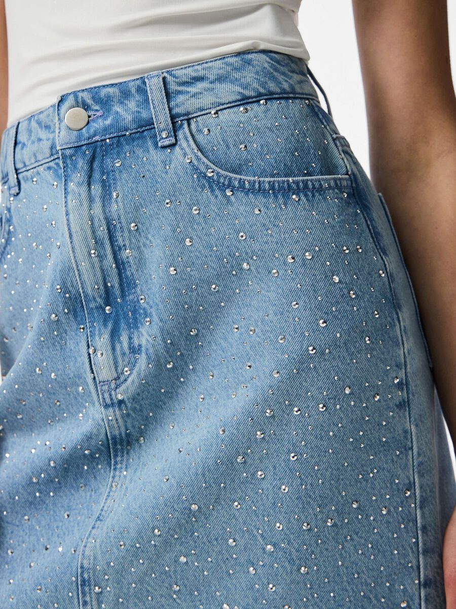 Pieces PCNOEL RHINESTEN MINI DENIMNEDERDEL, Light Blue Denim, highres - 17163260_LightBlueDenim_1245778_006.jpg