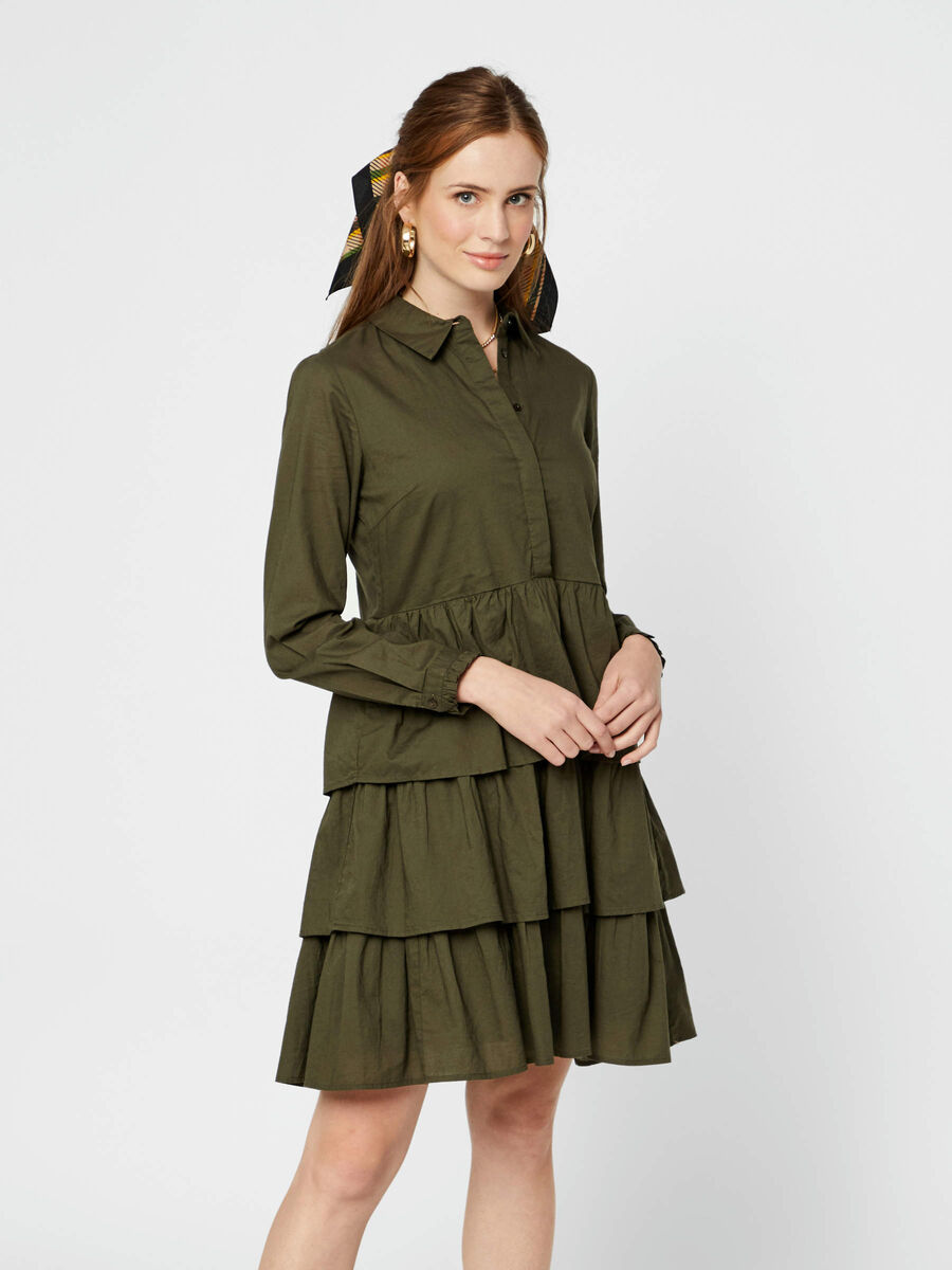 Pieces TIERED RUFFLED SHIRT DRESS, Forest Night, highres - 17104347_ForestNight_003.jpg