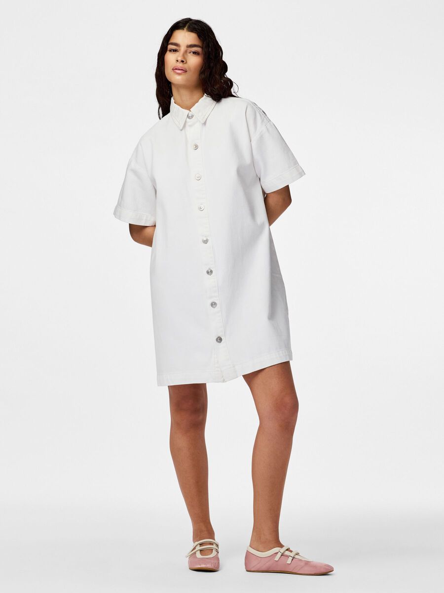 Product carousel image - PCSKY A-SHAPE DENIM MINI DRESS, Bright White | 1