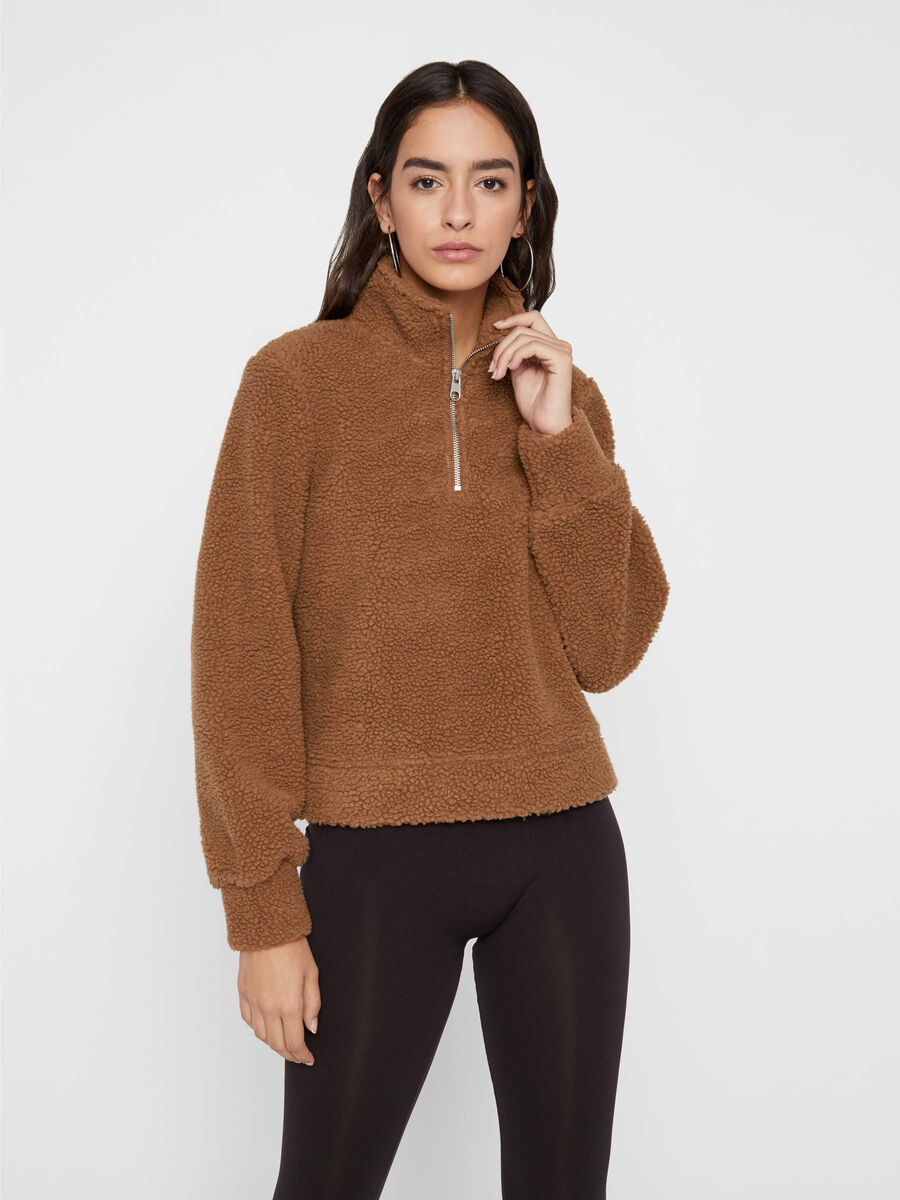 Pieces FUZZY HALF-ZIP SWEATSHIRT, Toasted Coconut, highres - 17098496_ToastedCoconut_003.jpg